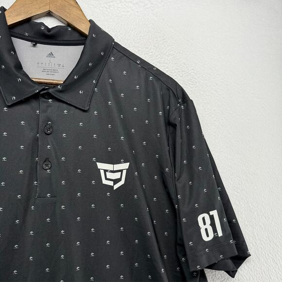 Adidas Polo Shirt Men's Large Black Calvin Johnson All Over Burning Tree Golf - Picture 1 of 8